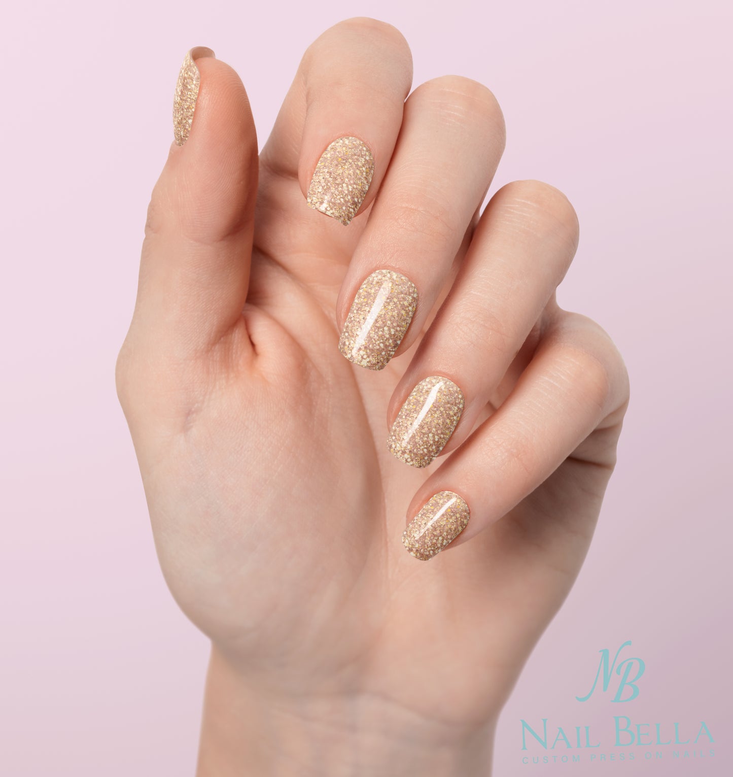 Gold Glitter Custom Handmade Press-On Nails | Complete Kit for Easy Application & Long-Lasting Wear