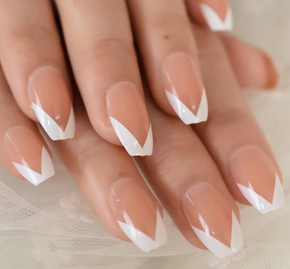 24 pcs White V Shape Tip Press on Nail / Short Nail / Glue On Nails / Fake Nail / Nail Press On Short / V Shape Tip Short Coffin French