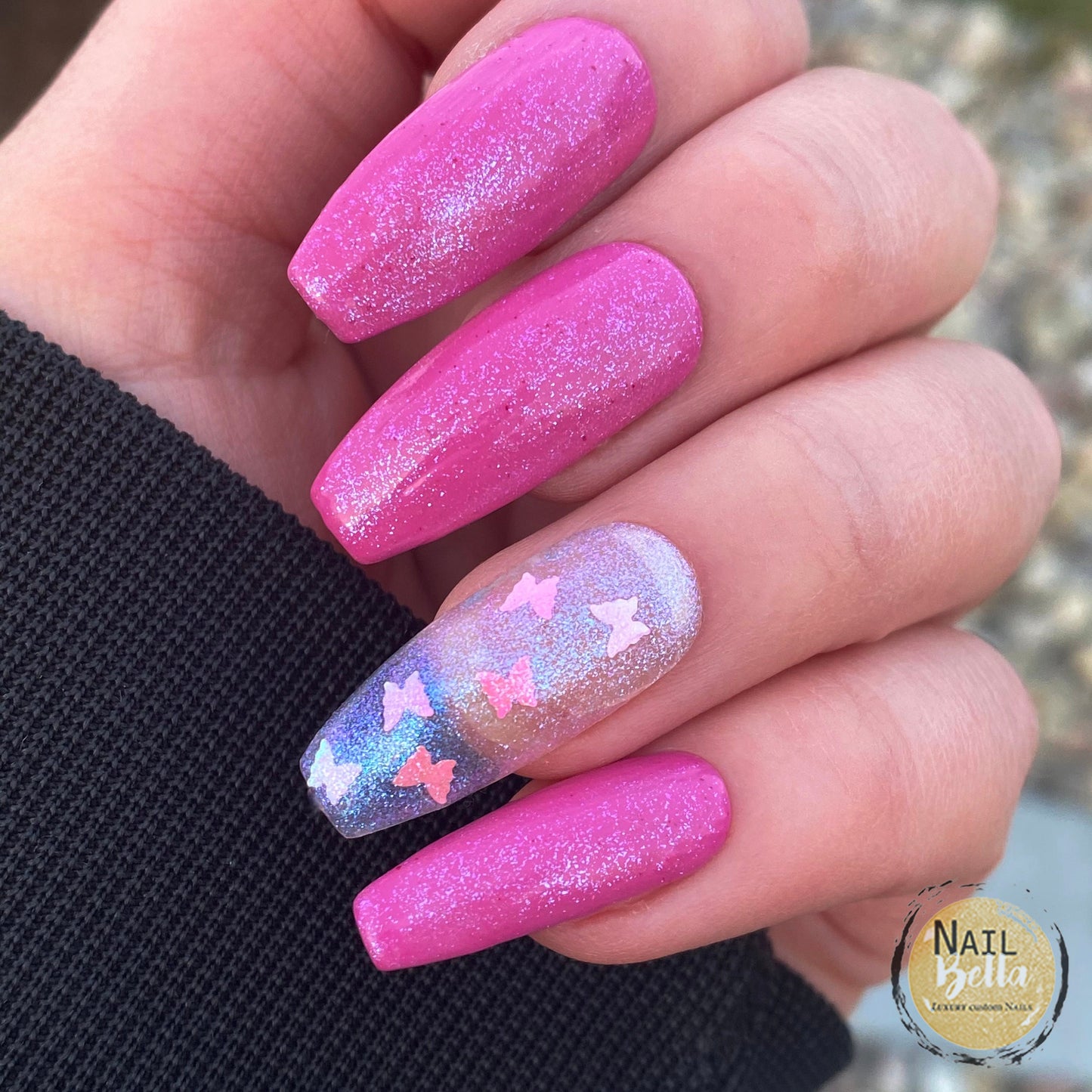 Pink Butterfly Press on nails | Thermal Nail Set | Color Changing Fake Nails | Handmade | Gel Polish