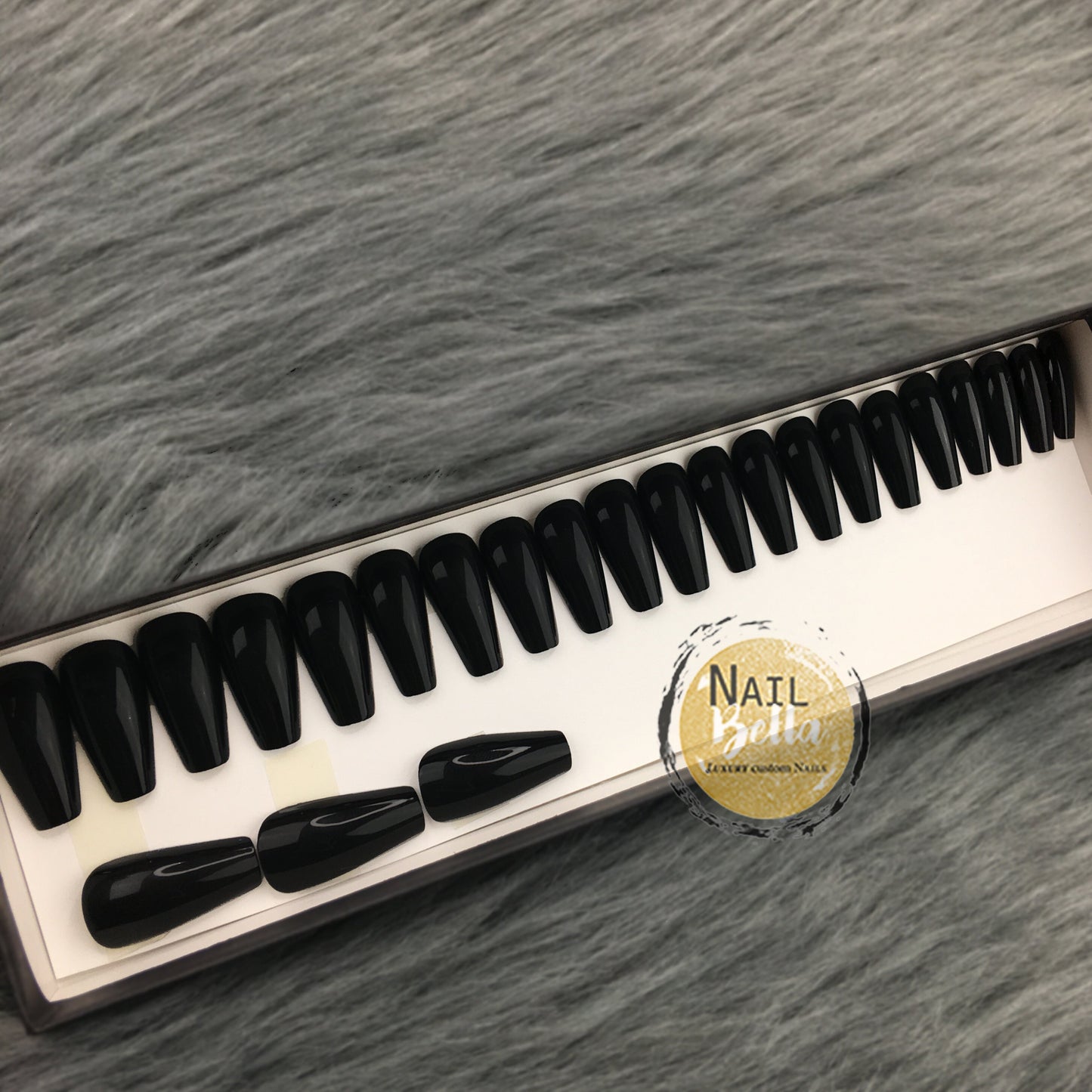 Black Coffin Long Press on Nails | Press On Nails | Fake Nails | False Nails | Glue On Nails