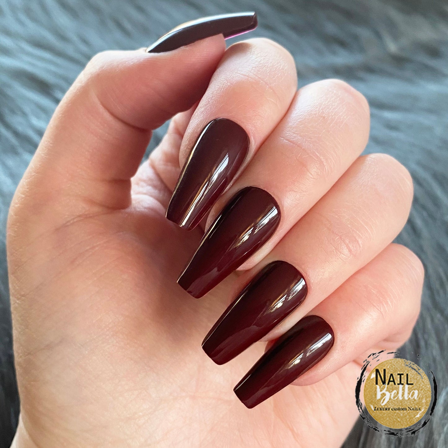 Dark Maroon Press On Nails / Mid Coffin / Long Coffin Fake Nails / False Nails / Glue On Nails / Long Coffin Nails / Press on Nails