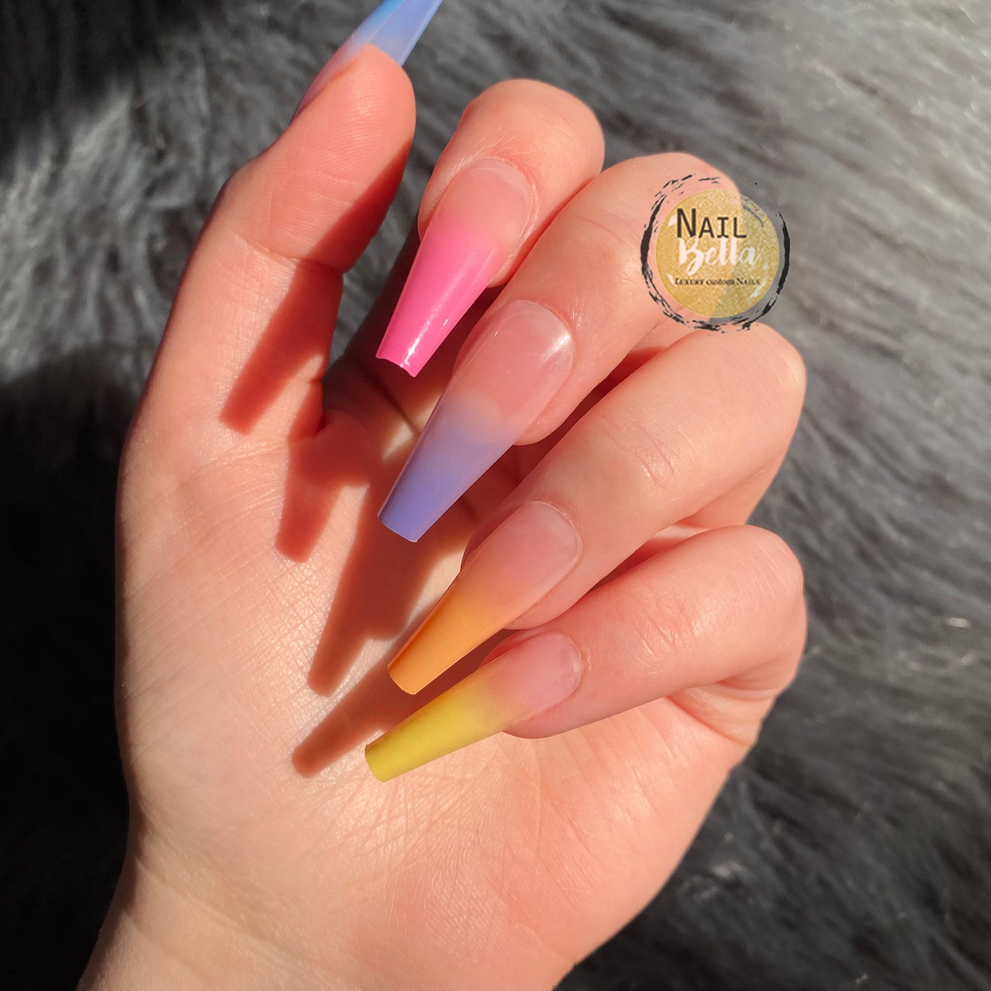 Long Coffin Press On Nails Colorful Ombre Ready to Ship 20 Piece Fake Nail Set