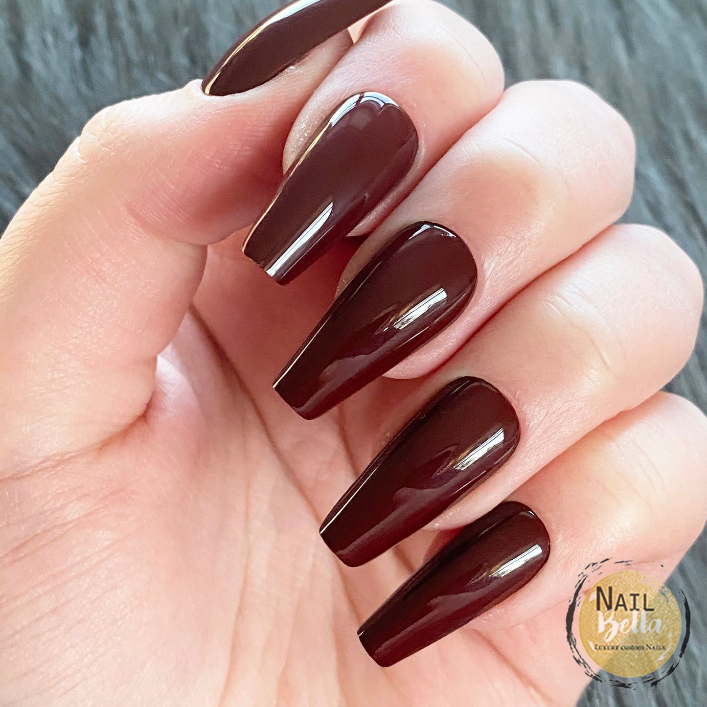 Dark Maroon Press On Nails / Mid Coffin / Long Coffin Fake Nails / False Nails / Glue On Nails / Long Coffin Nails / Press on Nails