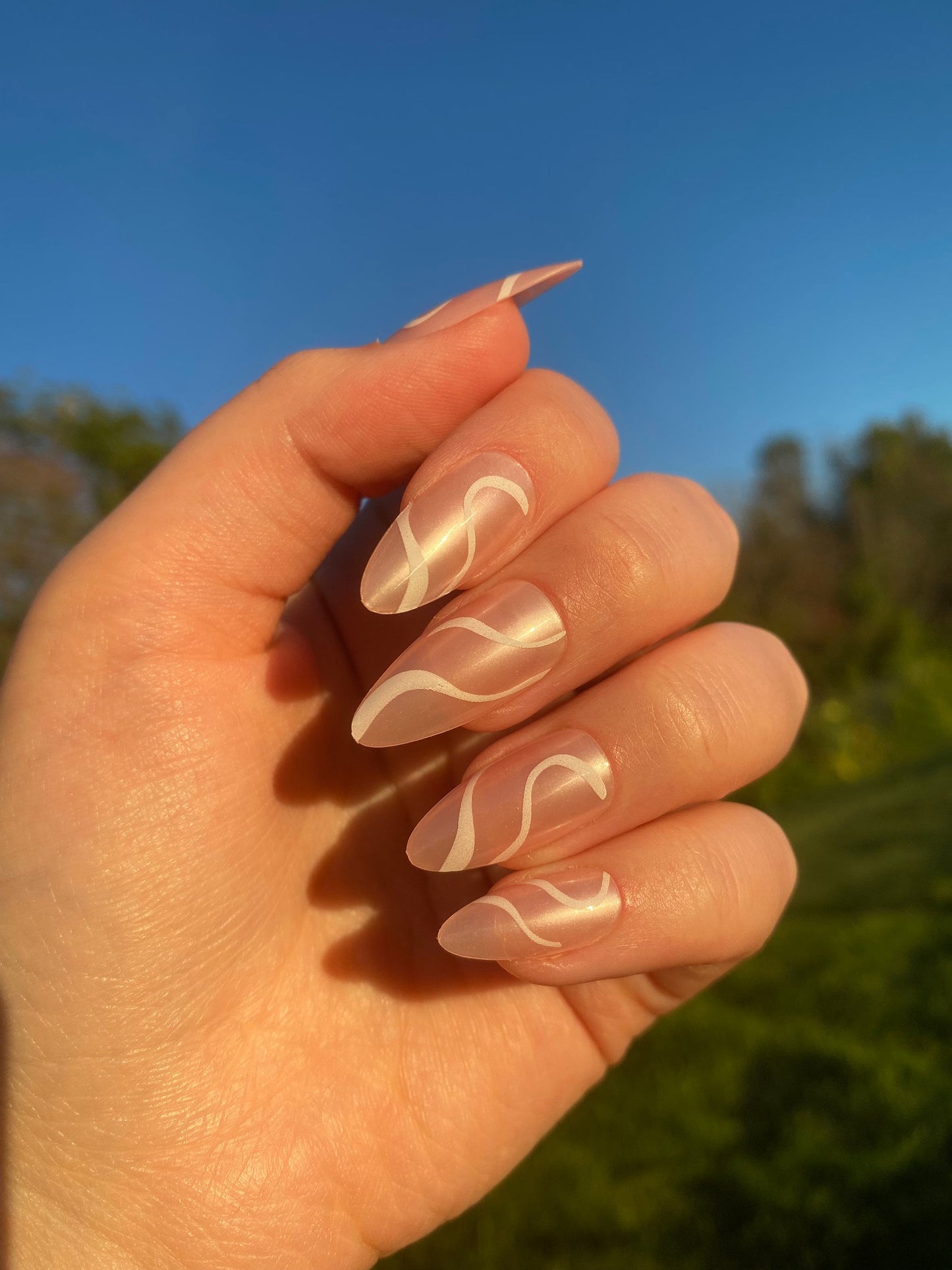 Short Round Almond Press on Nail | Pink Swirl Fake Nails | False Nails | Glue On Nails | Swirly Nails | Short Press on Nails