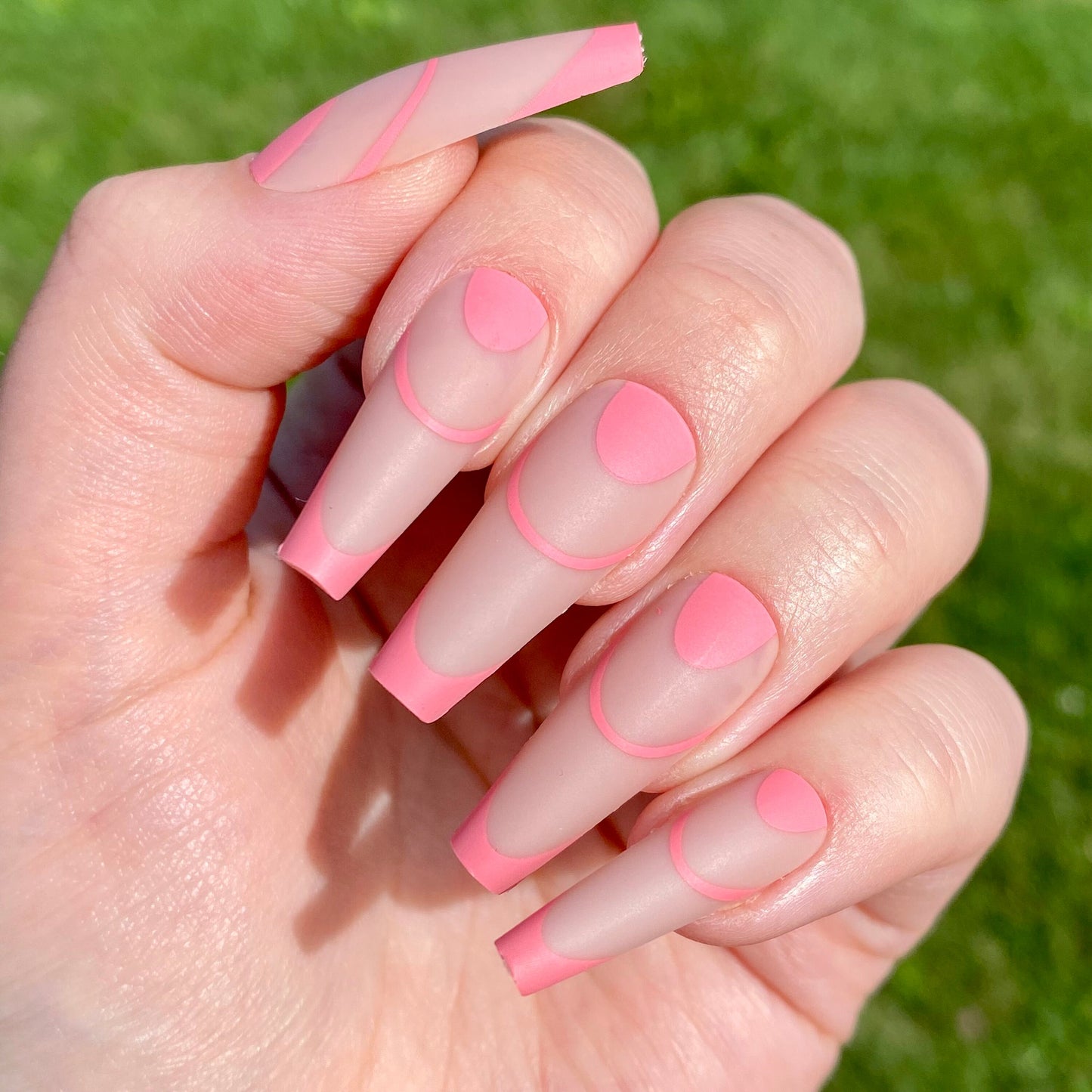 Pink French Tip Coffin Nails | Press on Nail | Fake Nails | False Nails | Stick On Nails | Glue On Nails | Ready to Ship | Nail Designs