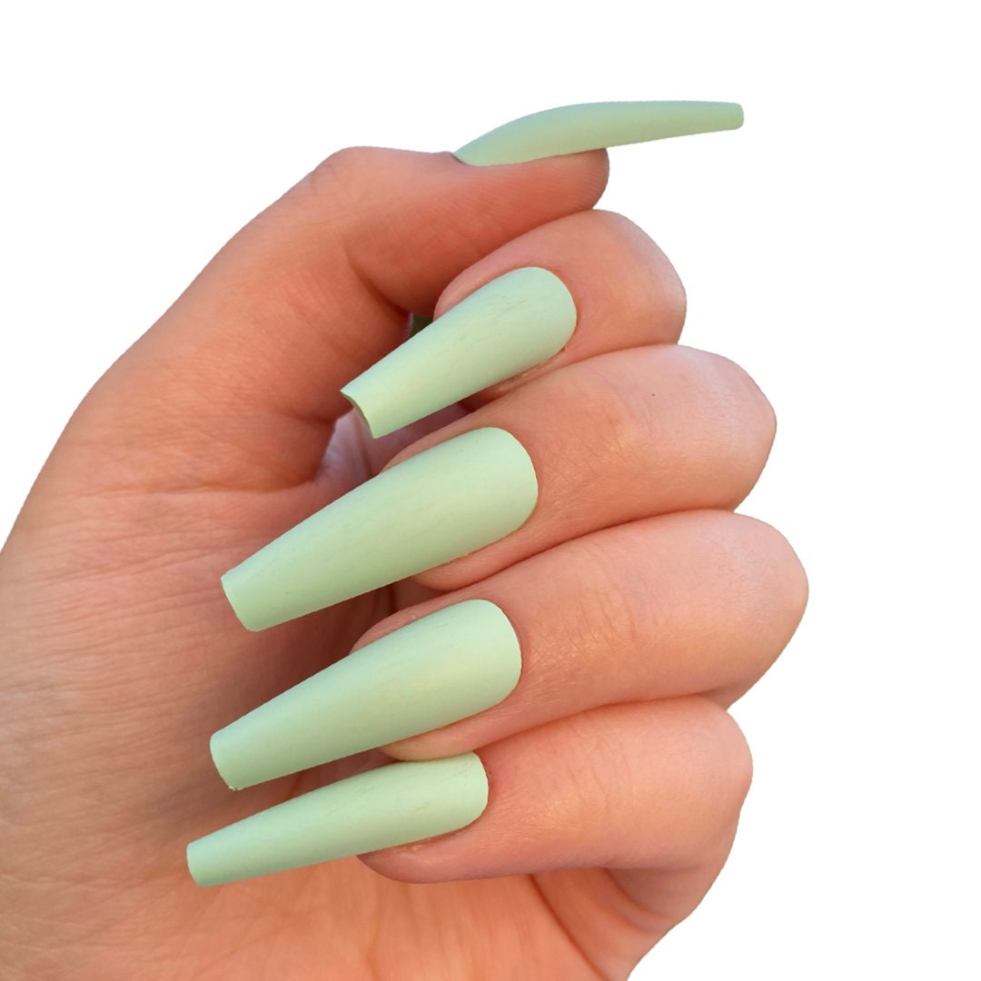 Long Coffin Mint Press on Nail | Ready to Ship | Fake Nails | False Nails | Glue On Nails | Press on Nails