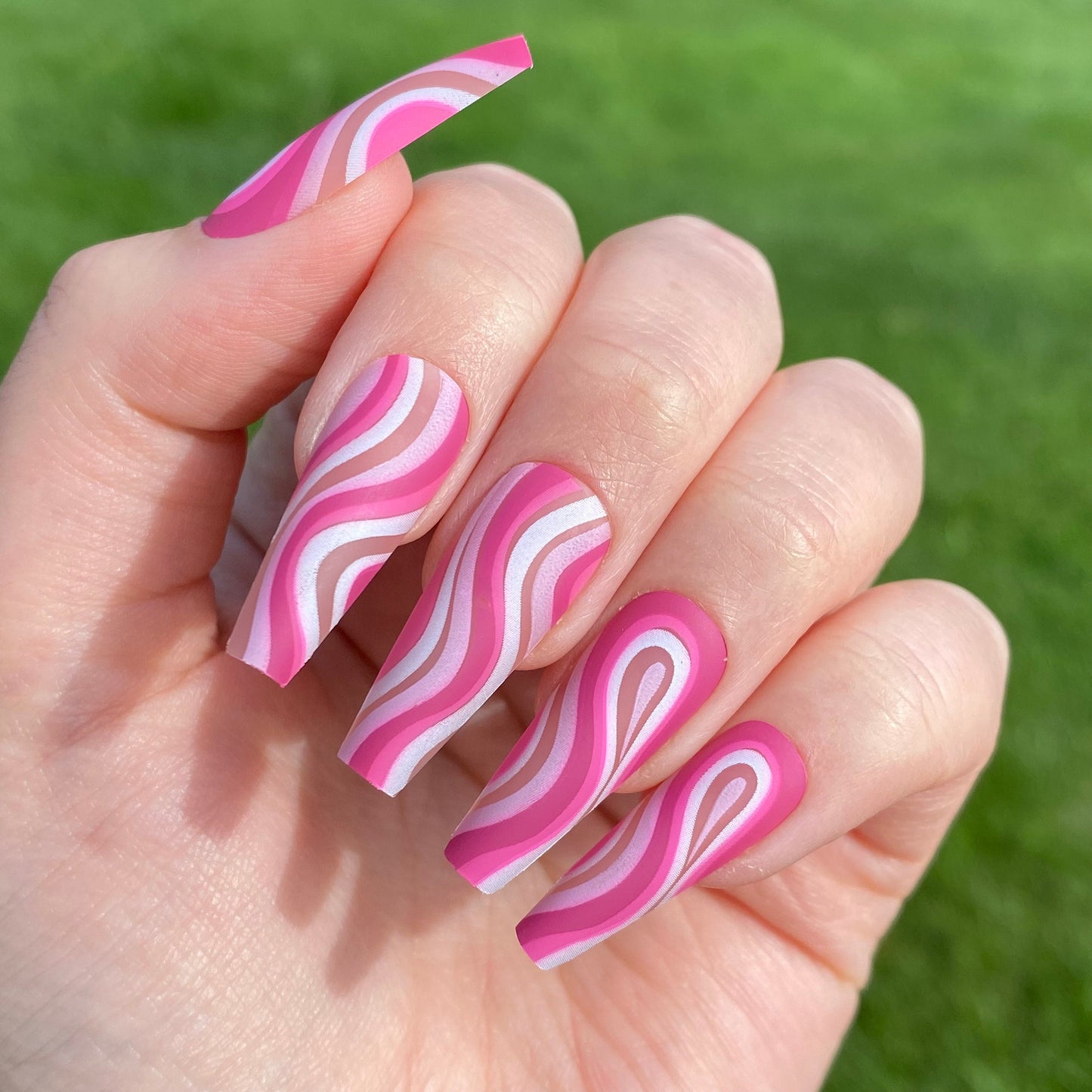 Pink Swirl Matte Press on Nails / Long Coffin / Fake Nails / False Nails / Glue On Nails / Pink Nails / Short Press on Nails | Ready to Ship