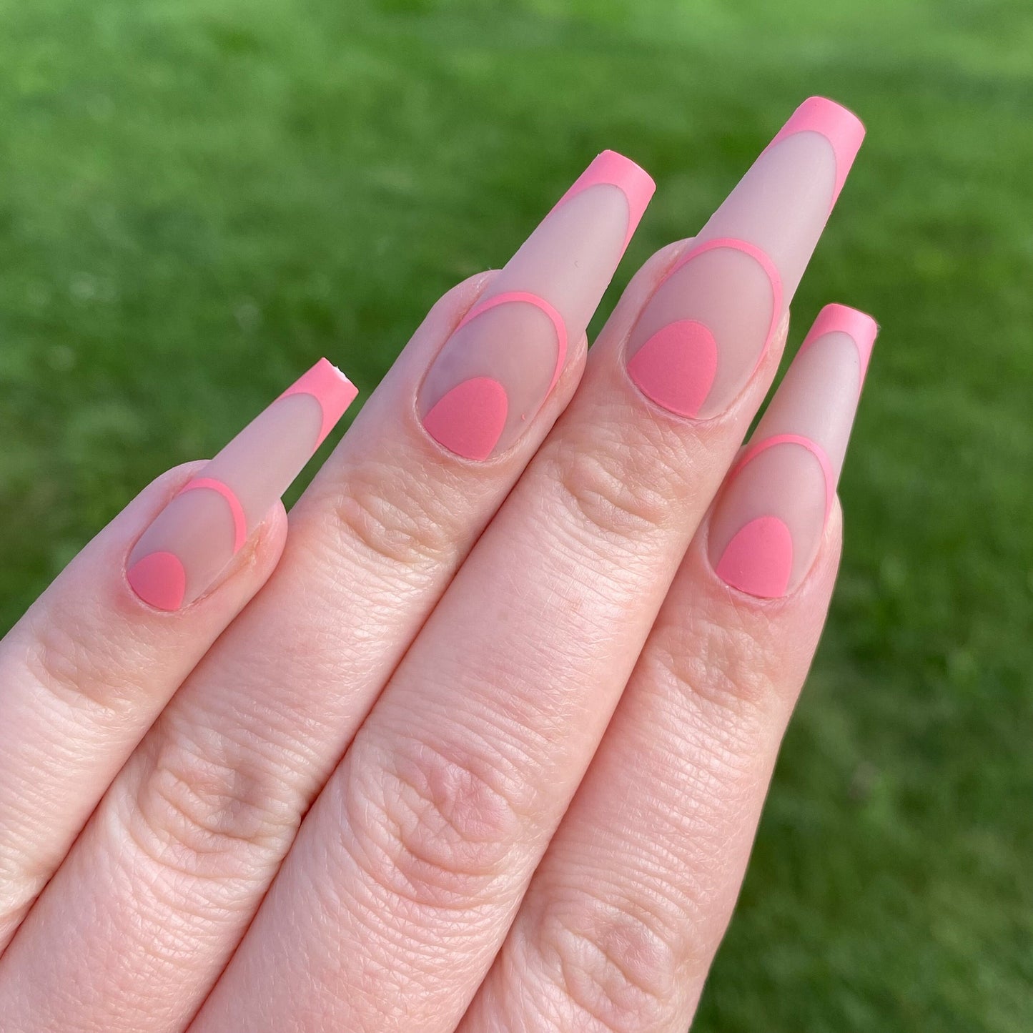 Pink French Tip Coffin Nails | Press on Nail | Fake Nails | False Nails | Stick On Nails | Glue On Nails | Ready to Ship | Nail Designs
