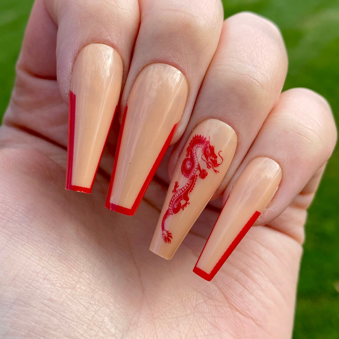 Long Coffin Dragon Press on Nails | Fake Nails | False Nails | Glue On Nails | Ombre Nails | Short Press on Nails