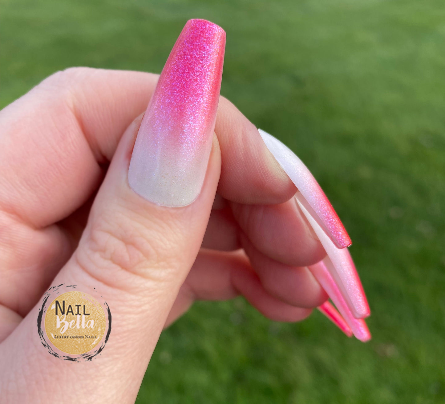 Pink Ombre Press on Nail | long coffin Fake Nails | False Nails | Glue On Nails | Ombre Nails | Long Press on Nails