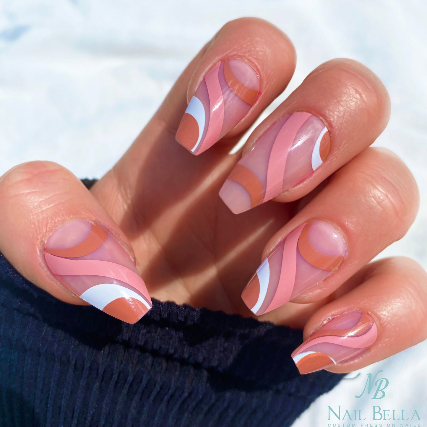 Brown Swirl Mid Coffin Press On Nails / 28 pcs Nails with Designs / Glue On Nails / Fake Nails/ Nail on Press Nail Short / Press on Nails
