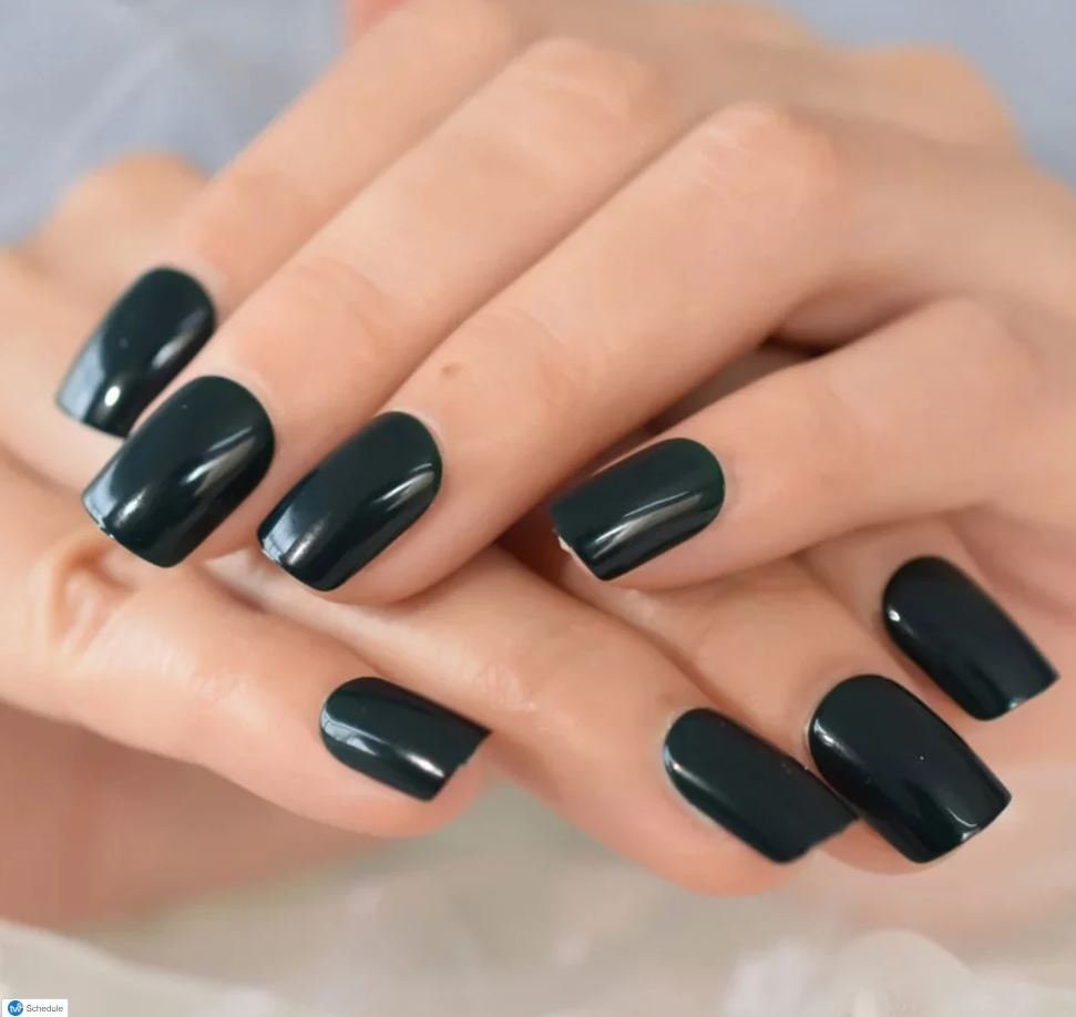 Black Short Square Press on Nail / No Sizing Required / 24 pcs / Fake Nails / False Nails / Glue On Nails / Short Press on Nails