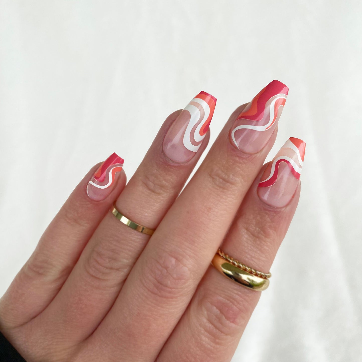 Pink Swirl Mid Coffin Press On Nails / 28 Nails with Designs / Fake Nails / Glue On Nails / Nail on Press Nail Short / Press on Nails Short