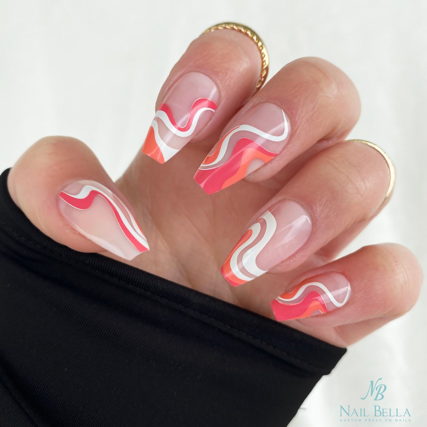 Pink Swirl Mid Coffin Press On Nails / 28 Nails with Designs / Fake Nails / Glue On Nails / Nail on Press Nail Short / Press on Nails Short