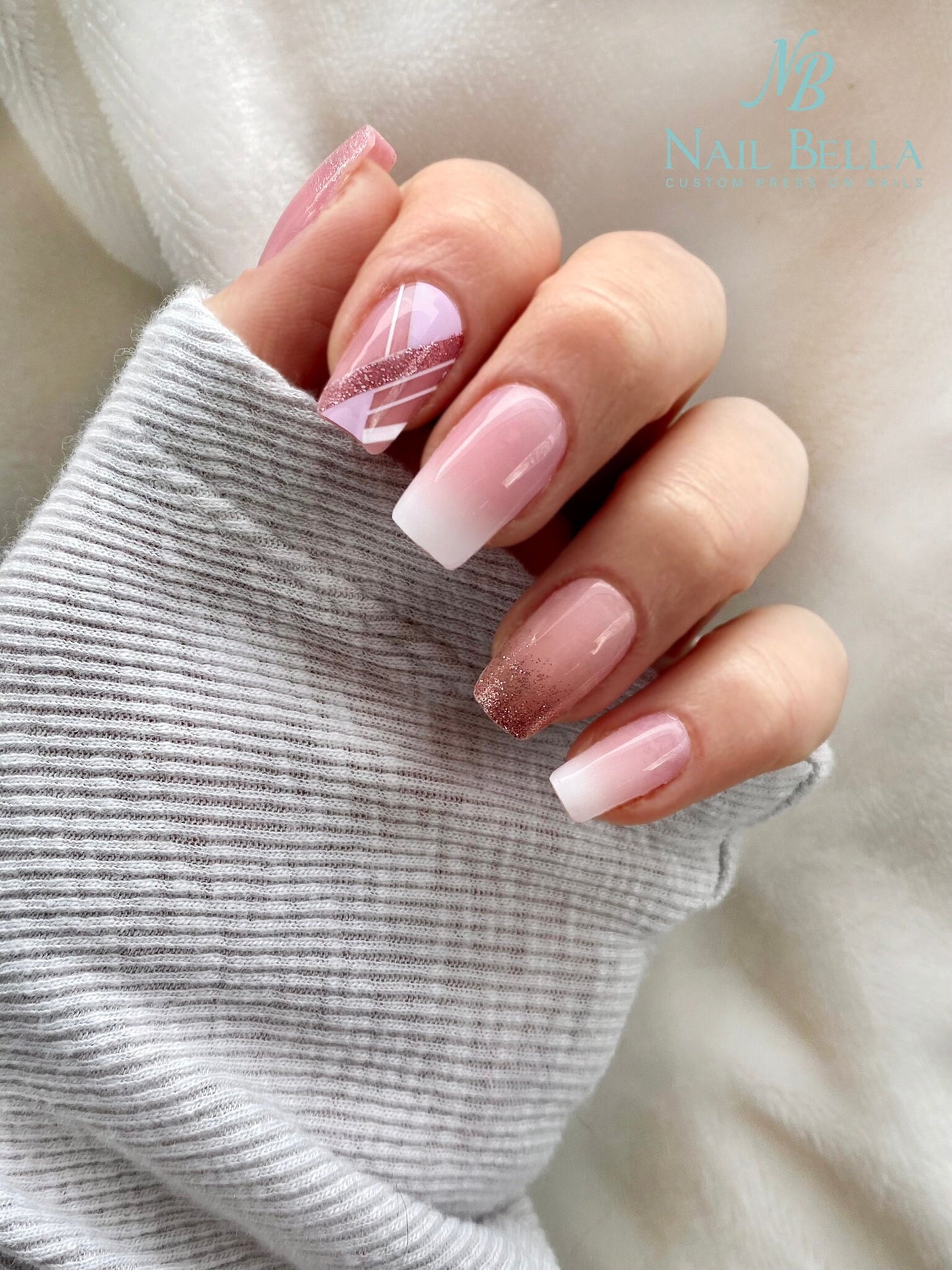 Pink Ombre Press on Nail | Fake Nails | False Nails | Glue On Nails | Pink Ombre Nails | Short Press on Nails