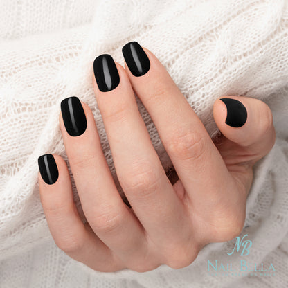 Black Custom Handmade Press-On Nails | Complete Kit for Easy Application & Long-Lasting Wear