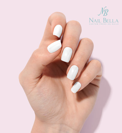 Pure White Custom Handmade Press-On Nails | Complete Kit for Easy Application & Long-Lasting Wear