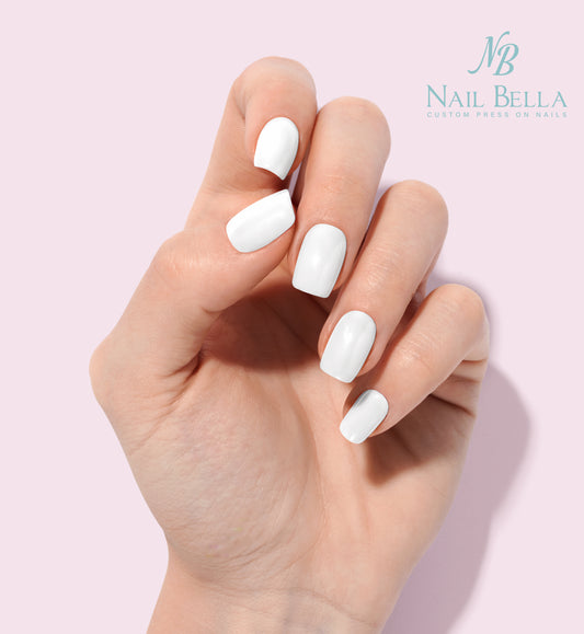Pure White Custom Handmade Press-On Nails | Complete Kit for Easy Application & Long-Lasting Wear