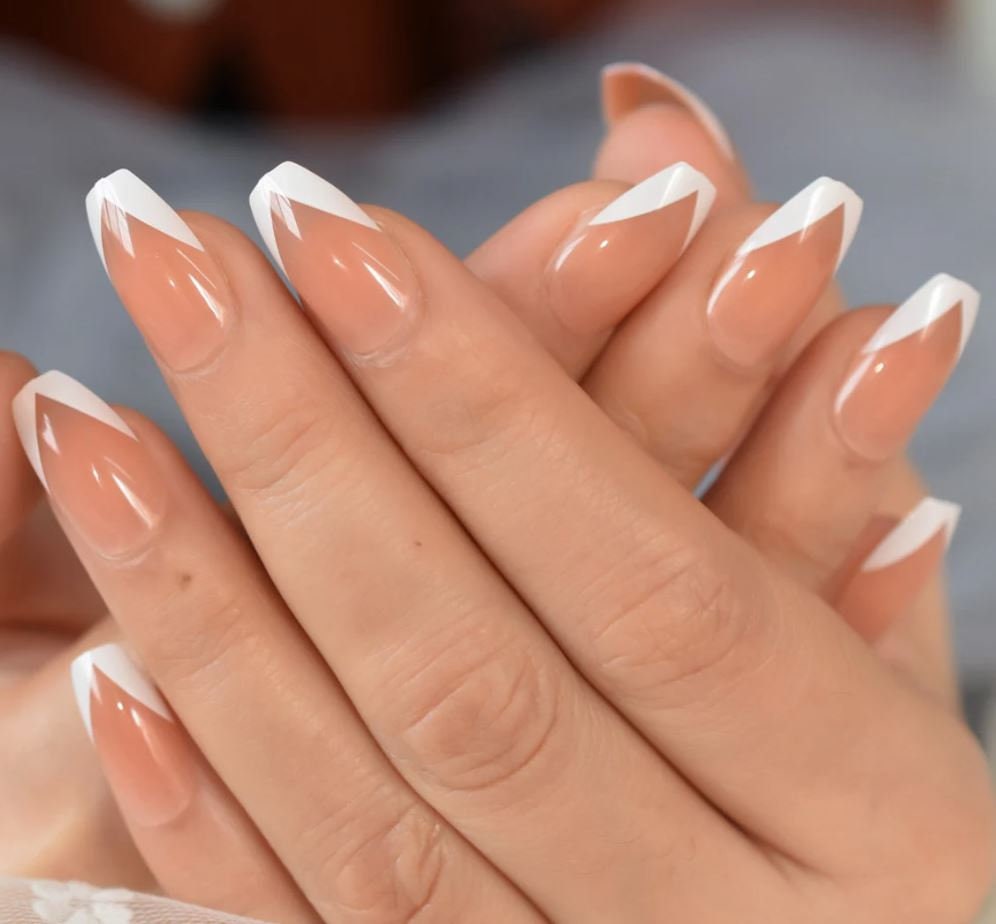 24 pcs White V Shape Tip Press on Nail /  Short Nail / Glue On Nails / Fake Nail / Nail Press On Short / V Shape Tip Short Coffin French