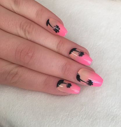 Press on Nails | Nails for Vacation | Vacation nail Inspo | Palm Tree Nails | Tropical  Nails | Sunset Nails