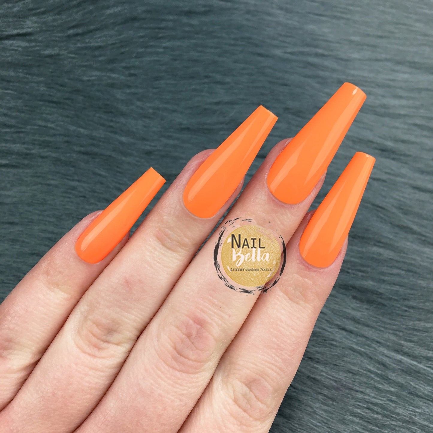 Glossy Orange Long Coffin Press on Nails | Press On Nails | Fake Nails | False Nails | Glue On Nails