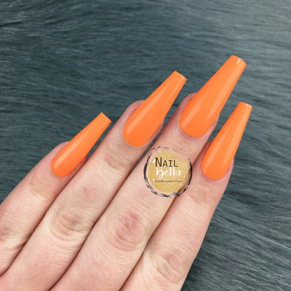 Glossy Orange Long Coffin Press on Nails | Press On Nails | Fake Nails | False Nails | Glue On Nails