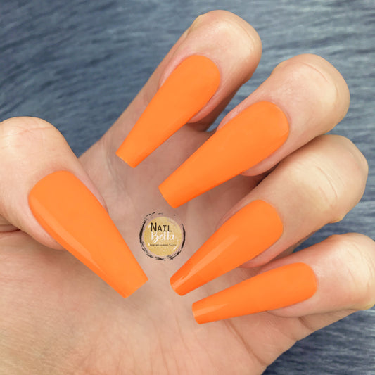 Glossy Orange Long Coffin Press on Nails | Press On Nails | Fake Nails | False Nails | Glue On Nails