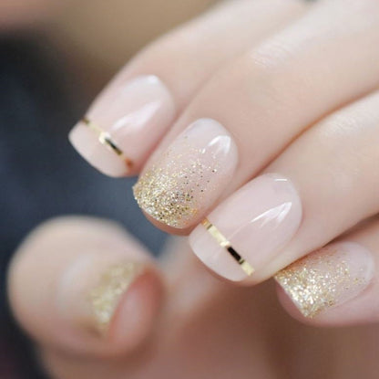 Press on Nails Short | Gold Glitter Nude Press on Nail Short / Fake Nails / False Nails / Glue On Nails / Ombre Nails / Short Press on Nails