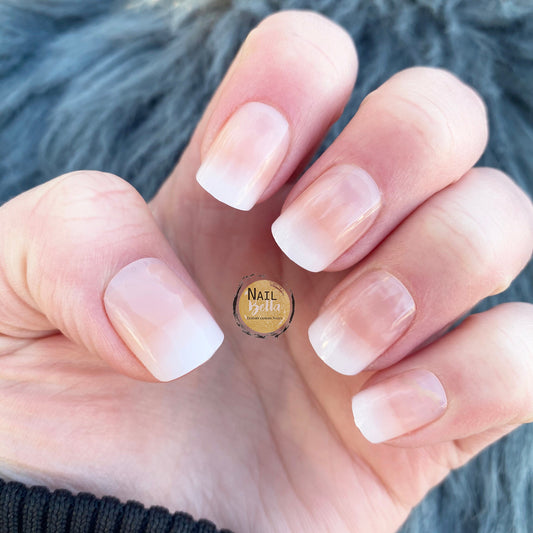 Glossy Short Square Nude to White Press on Nails | Short Press on Nails | False Nails | Glue On Nails | Short Nails | Fake Nails