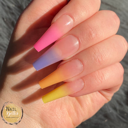 Long Coffin Press On Nails Colorful Ombre Ready to Ship 20 Piece Fake Nail Set