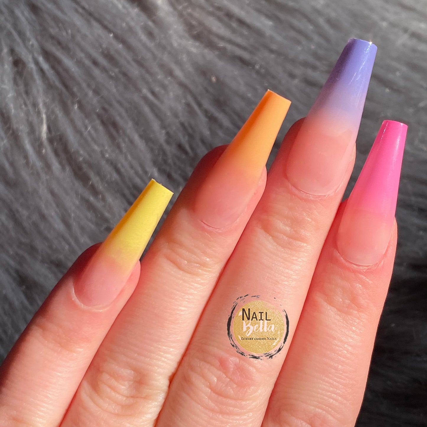 Long Coffin Press On Nails Colorful Ombre Ready to Ship 20 Piece Fake Nail Set