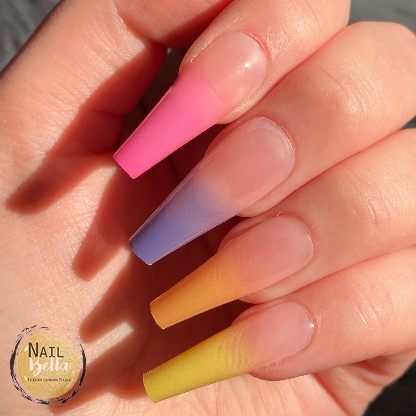Long Coffin Press On Nails Colorful Ombre Ready to Ship 20 Piece Fake Nail Set