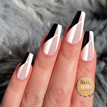 Coffin Nails  | Black and White Nails Coffin | Coffin Nails with Design | Fake Nails | Press On Nails | Stick On Nails | Glue On Nails