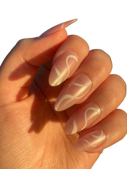 Short Round Almond Press on Nail | Pink Swirl Fake Nails | False Nails | Glue On Nails | Swirly Nails | Short Press on Nails