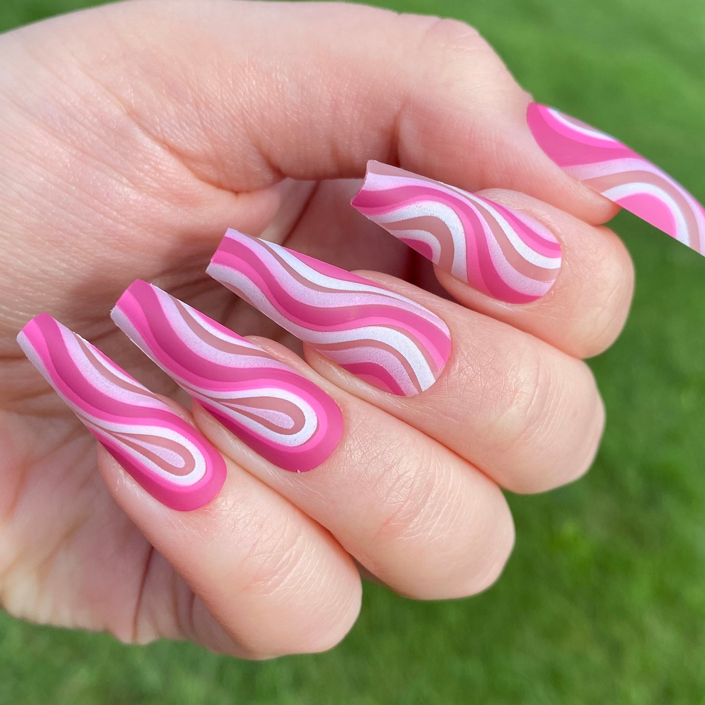 Pink Swirl Matte Press on Nails / Long Coffin / Fake Nails / False Nails / Glue On Nails / Pink Nails / Short Press on Nails | Ready to Ship