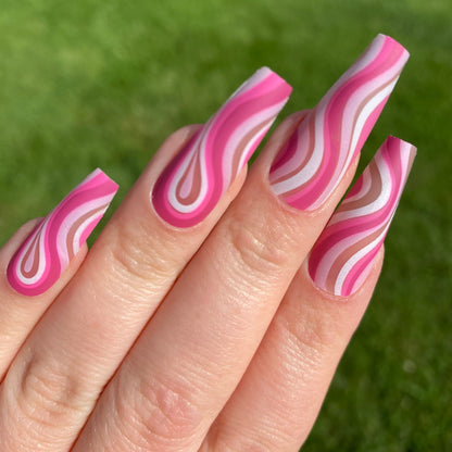 Pink Swirl Matte Press on Nails / Long Coffin / Fake Nails / False Nails / Glue On Nails / Pink Nails / Short Press on Nails | Ready to Ship
