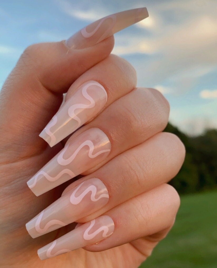 Long Coffin Pink Swirl Press on Nails | Fake Nails | False Nails | Glue On Nails | Pink Nails | Short Press on Nails | Ready to Ship Nails