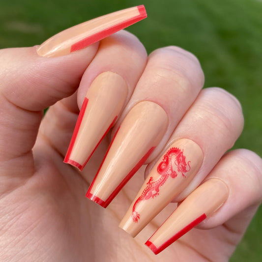 Long Coffin Dragon Press on Nails | Fake Nails | False Nails | Glue On Nails | Ombre Nails | Short Press on Nails