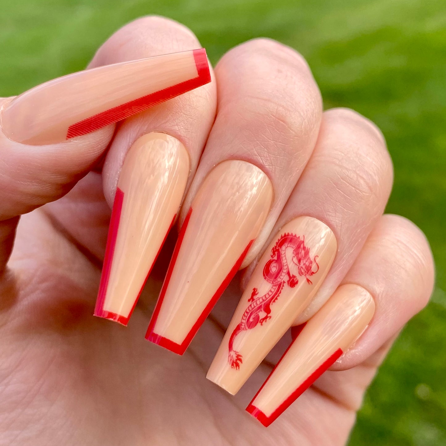 Long Coffin Dragon Press on Nails | Fake Nails | False Nails | Glue On Nails | Ombre Nails | Short Press on Nails