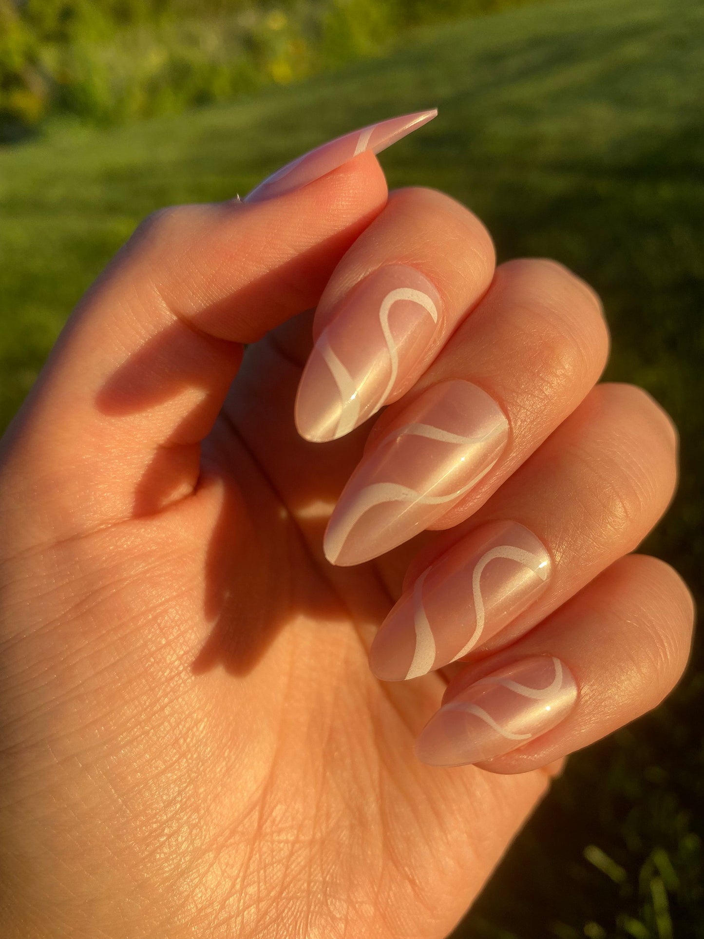 Short Round Almond Press on Nail | Pink Swirl Fake Nails | False Nails | Glue On Nails | Swirly Nails | Short Press on Nails