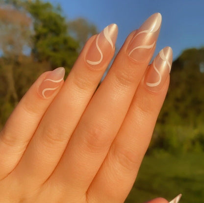 Short Round Almond Press on Nail | Pink Swirl Fake Nails | False Nails | Glue On Nails | Swirly Nails | Short Press on Nails