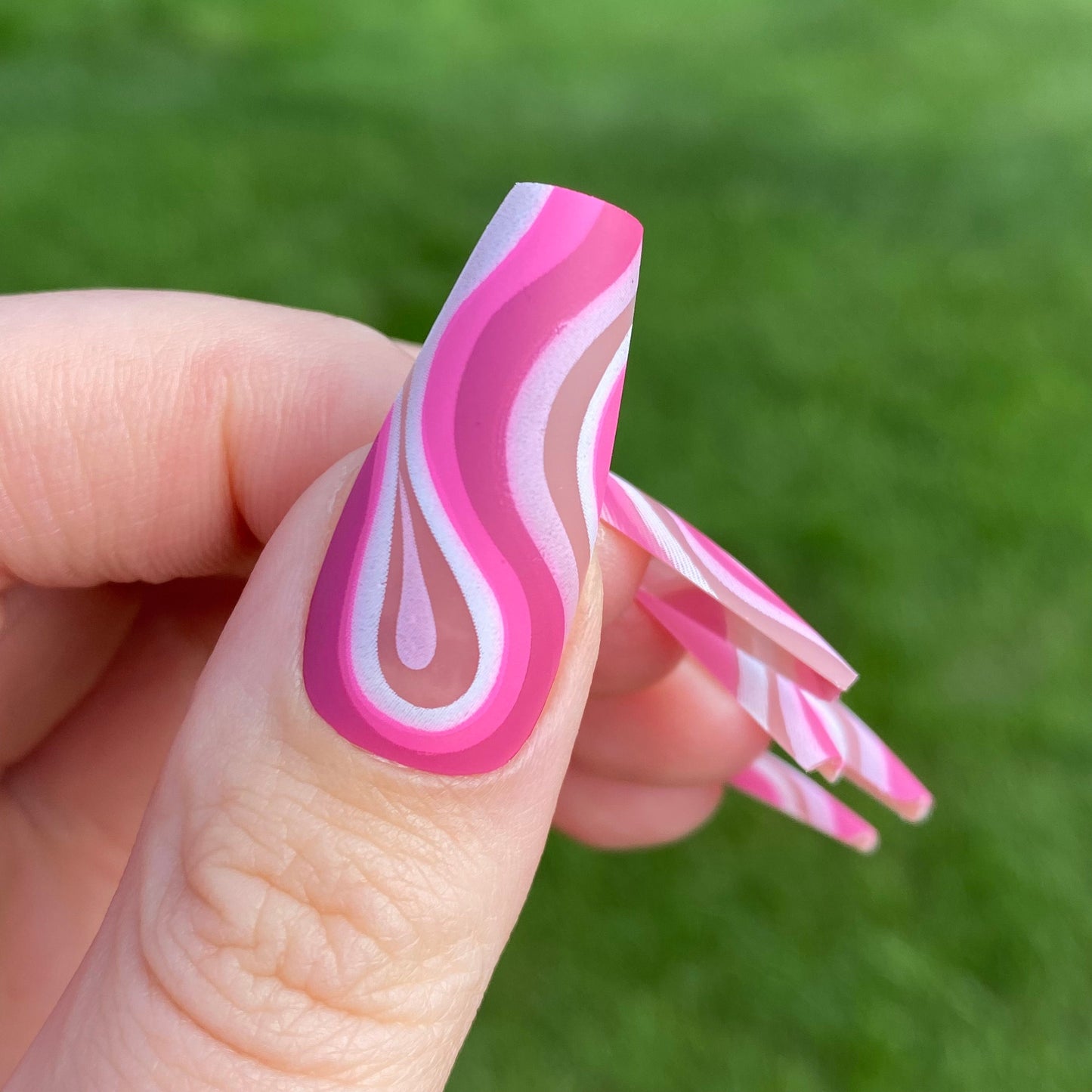 Pink Swirl Matte Press on Nails / Long Coffin / Fake Nails / False Nails / Glue On Nails / Pink Nails / Short Press on Nails | Ready to Ship