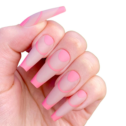 Pink French Tip Coffin Nails | Press on Nail | Fake Nails | False Nails |  Stick On Nails | Glue On Nails | Ready to Ship | Nail Designs