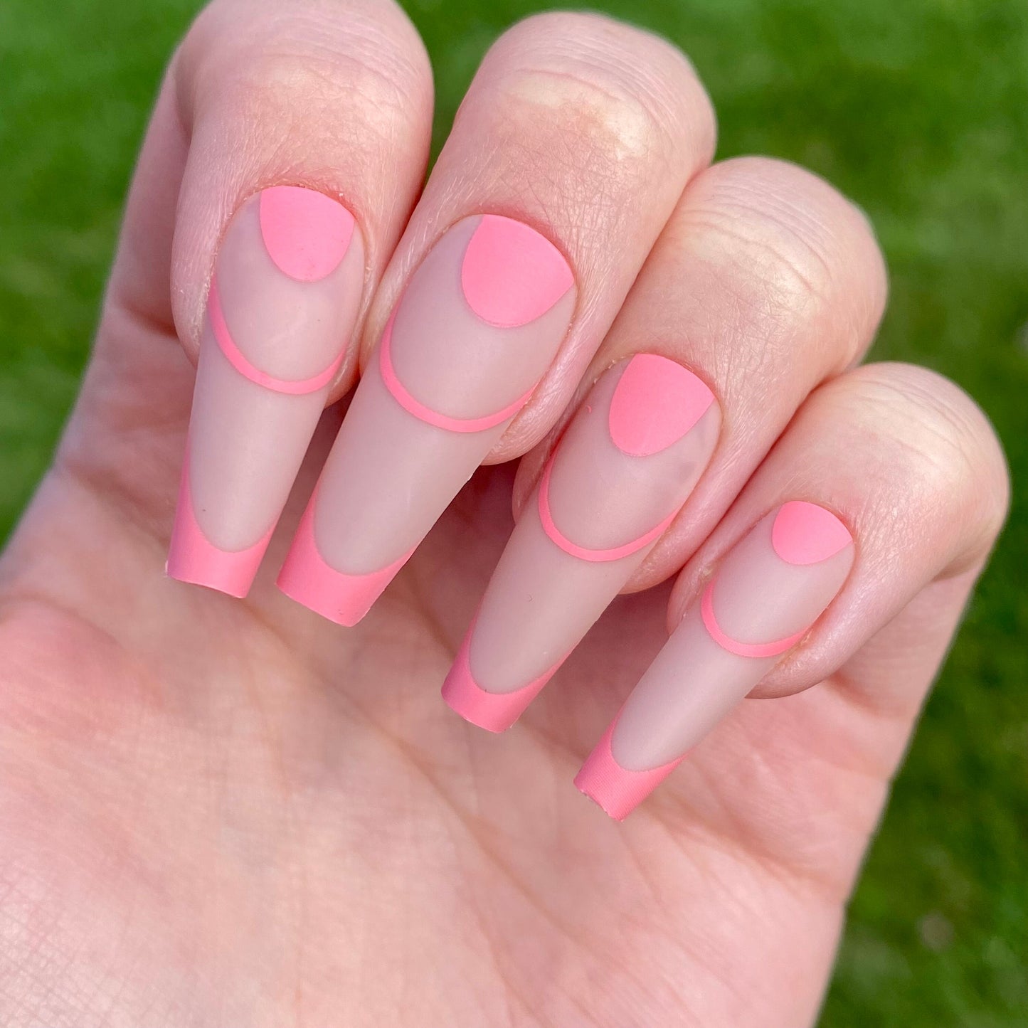 Pink French Tip Coffin Nails | Press on Nail | Fake Nails | False Nails |  Stick On Nails | Glue On Nails | Ready to Ship | Nail Designs
