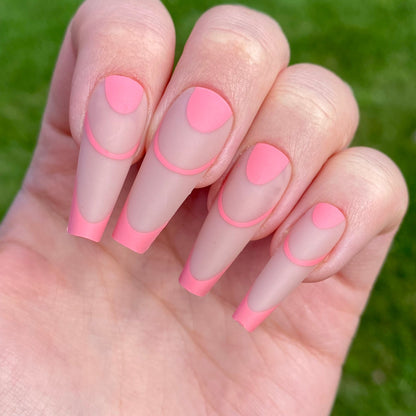 Pink French Tip Coffin Nails | Press on Nail | Fake Nails | False Nails |  Stick On Nails | Glue On Nails | Ready to Ship | Nail Designs