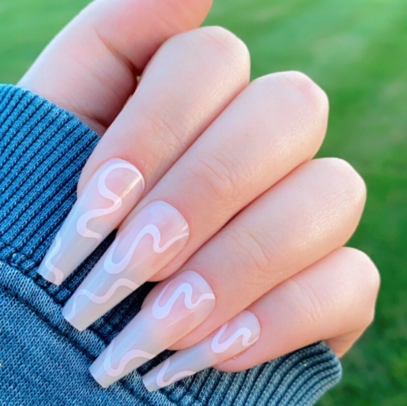Long Coffin Pink Swirl Press on Nails | Fake Nails | False Nails | Glue On Nails | Pink Nails | Short Press on Nails | Ready to Ship Nails