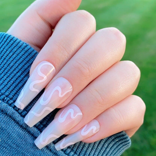 Long Coffin Pink Swirl Press on Nails | Fake Nails | False Nails | Glue On Nails | Pink Nails | Short Press on Nails | Ready to Ship Nails