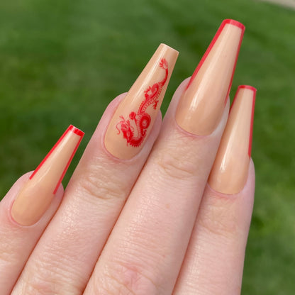 Long Coffin Dragon Press on Nails | Fake Nails | False Nails | Glue On Nails | Ombre Nails | Short Press on Nails