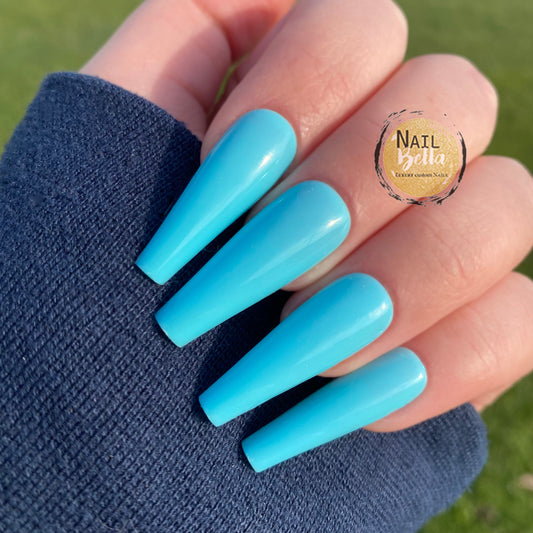 Bright Blue Long Tapered Coffin Press On Nails / Press Ons / Fake Nails / Nail Designs / Stick On Nails / Glue On Nails / Nails with Designs