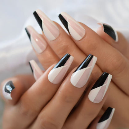 Coffin Nails  | Black and White Nails Coffin | Coffin Nails with Design | Fake Nails | Press On Nails | Stick On Nails | Glue On Nails